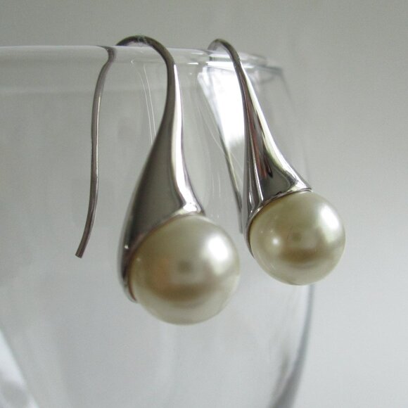 925 Silver Sterling Pearl Drop Earrings - Picture 2 of 7